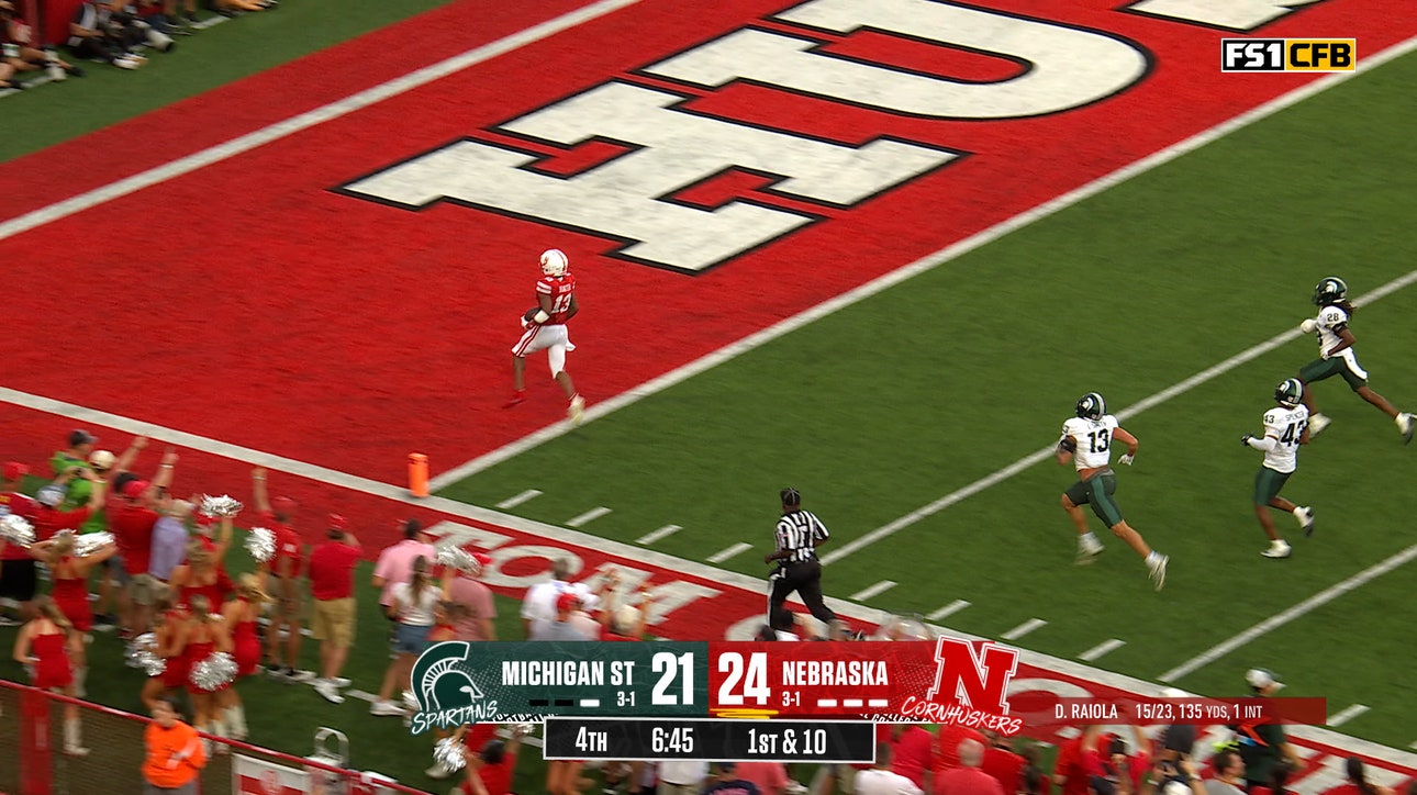 Nebraska’s Dylan Raiola throws 59-yard TD pass to Nyziah Hunter to extend lead vs. MSU