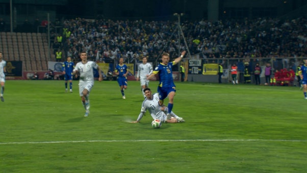 Italy's Alessandro Bastoni is sent off after receiving red card vs. Bosnia and Herzegovina