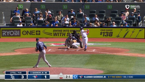 Blue Jays' Vladimir Guerrero Jr. crushes a home run, trimming the Rays lead