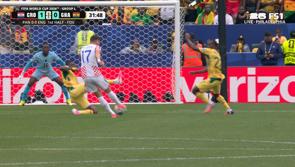 Croatia's Petar Sučić scores low-driven goal from outside box, taking lead vs Ghana | 2026 FIFA World Cup™