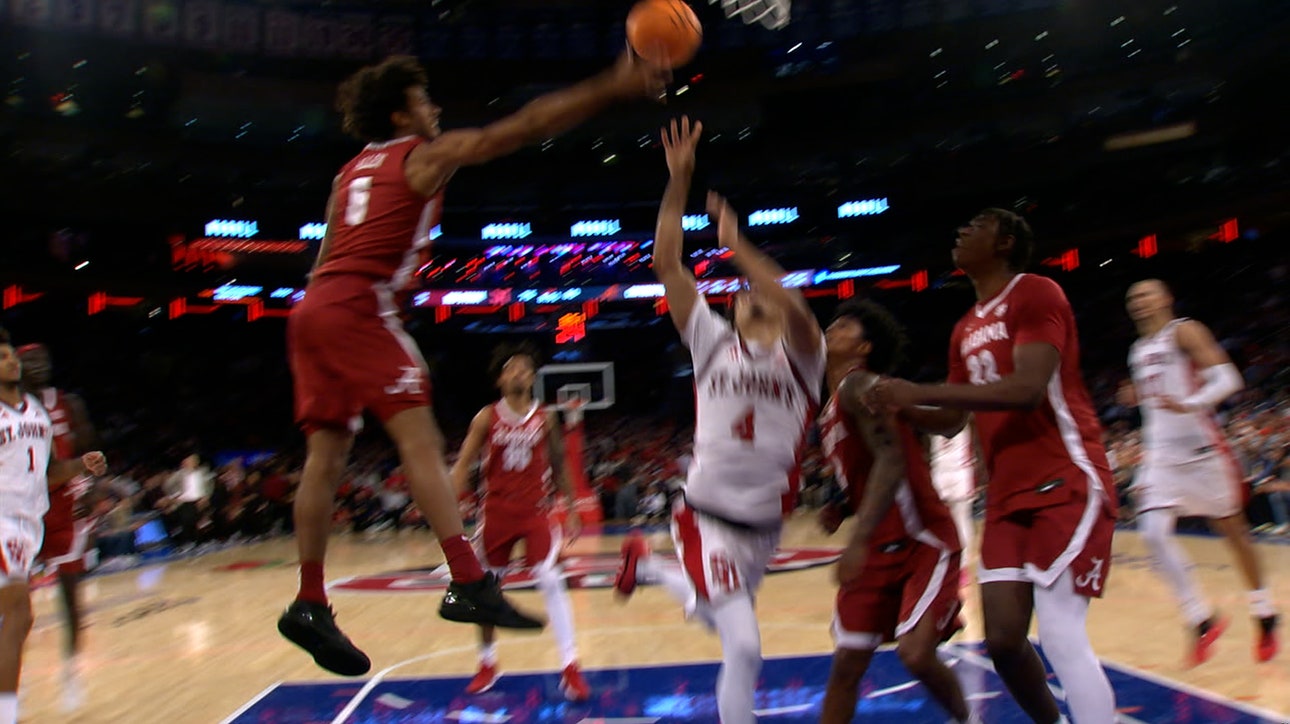 Oziyah Sellers drives and converts TOUGH and one for St. John's against Alabama