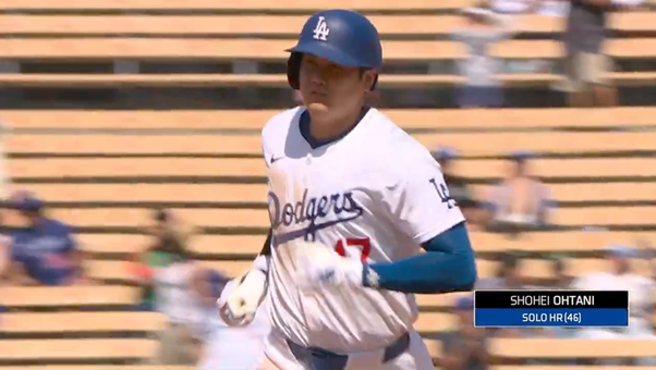 Dodgers' Shohei Ohtani joins the 46/46 club after hitting a solo home run vs. Guardians