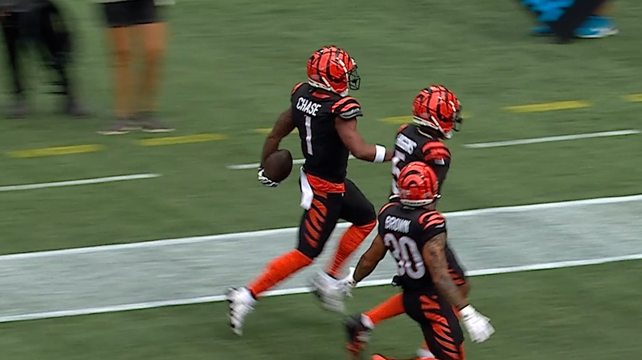 Ja'Marr Chase breaks multiple tackles to score 63-yard touchdown to give Bengals 14-7 lead over Panthers