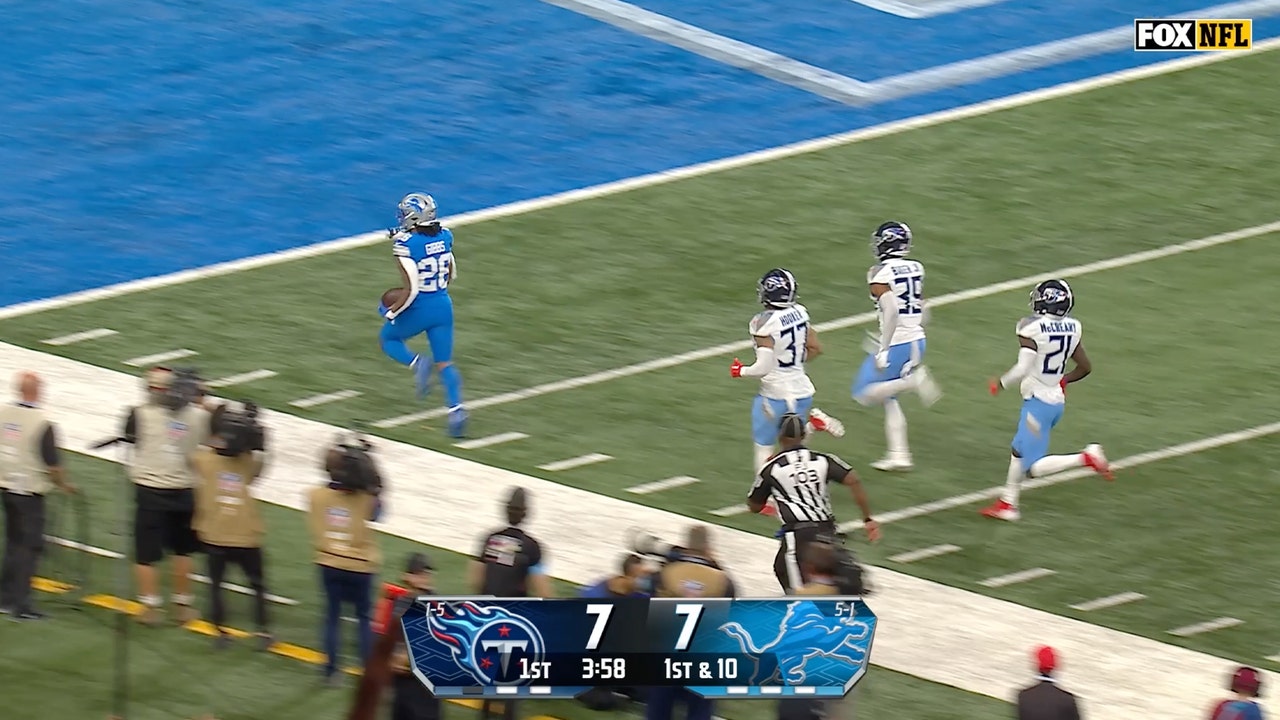 Jahmyr Gibbs rips off AMAZING 70-YARD TD to give Lions a 14-7 lead over Titans | NFL Highlight