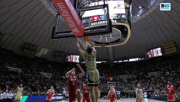 Fletcher Loyer and Camden Heide connect on an alley-oop, extending Purdue's lead over Nebraska