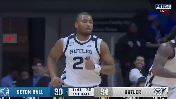 Pierre Brooks II sinks a 3-pointer, extending Butler's lead over Seton Hall