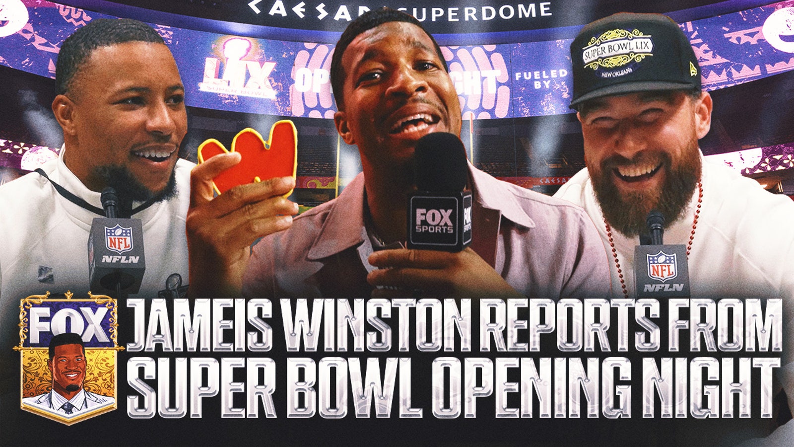 Os momentos mais virais de Jameis Winston da noite de abertura do Super Bowl Lix 