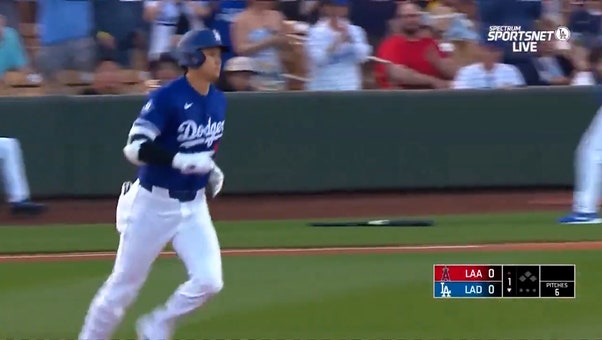 Dodgers' Shohei Ohtani hits solo home run in his first AB of spring training