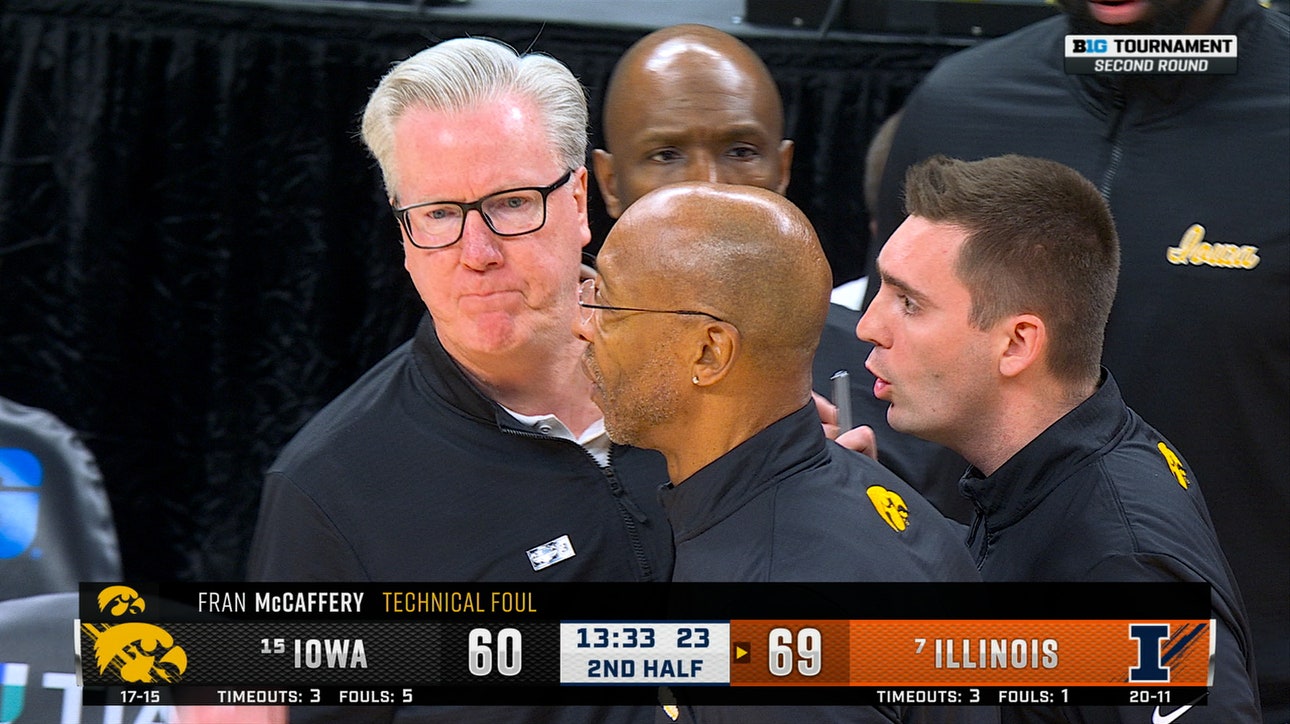 Iowa HC Fran McCaffery is ejected after receiving two quick technical fouls vs. Illinois