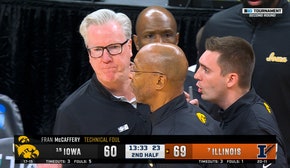 Iowa HC Fran McCaffery is ejected after receiving two quick technical fouls vs. Illinois