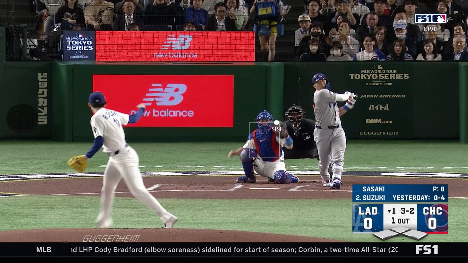 Dodgers' Roki Sasaki records first MLB strikeout in first inning vs. Cubs' Seiya Suzuki