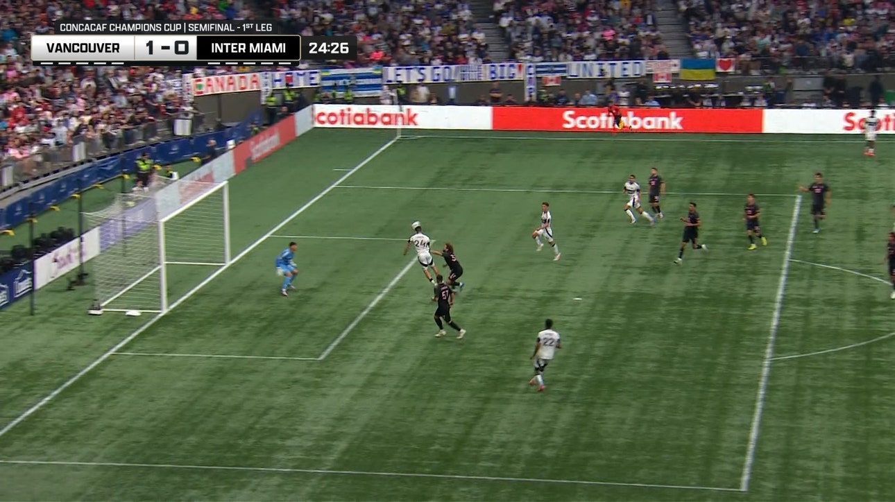 Brian White hits a header in the back of the net giving Vancouver a 1-0 lead over Inter Miami
