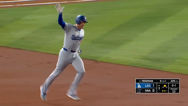 Freddie Freeman launches a two-run homer, extending Dodgers' lead over Marlins