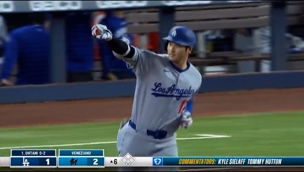 Dodgers' Shohei Ohtani launches a solo home run vs. Marlins