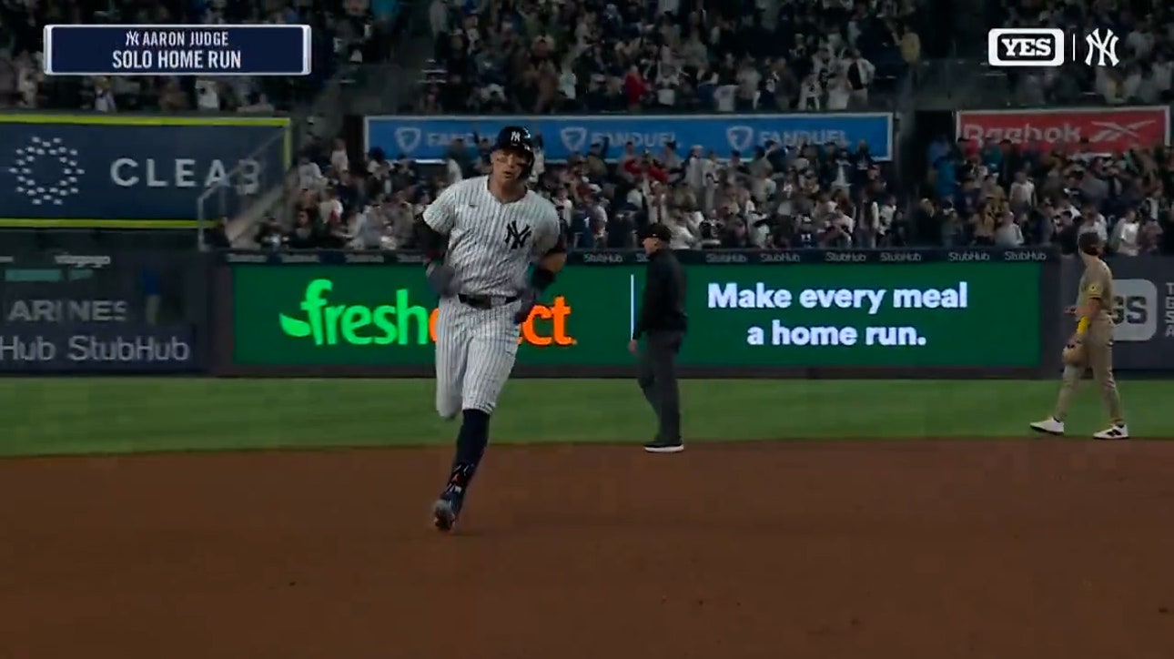 Yankees' Aaron Judge hammers his 12th home run of the season against the Padres