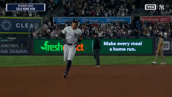 Yankees' Aaron Judge hammers his 12th home run of the season against the Padres