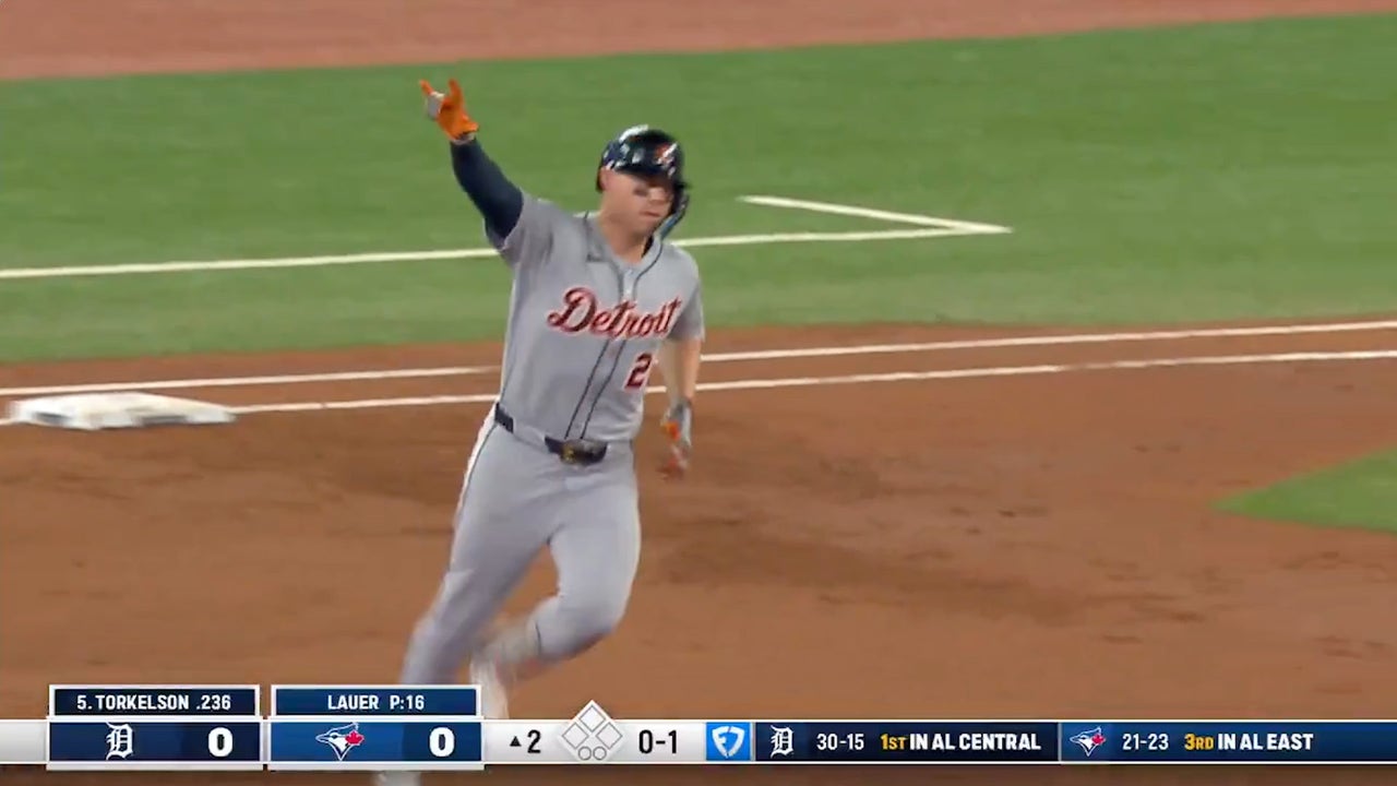 Spencer Torkelson rips a solo home run to give Tigers a 1-0 lead over Blue Jays.