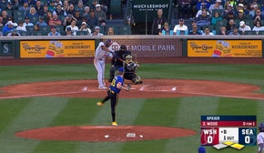 Nationals' James Wood hits a two-run RBI double vs. Mariners