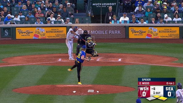 Nationals' James Wood hits a two-run RBI double vs. Mariners