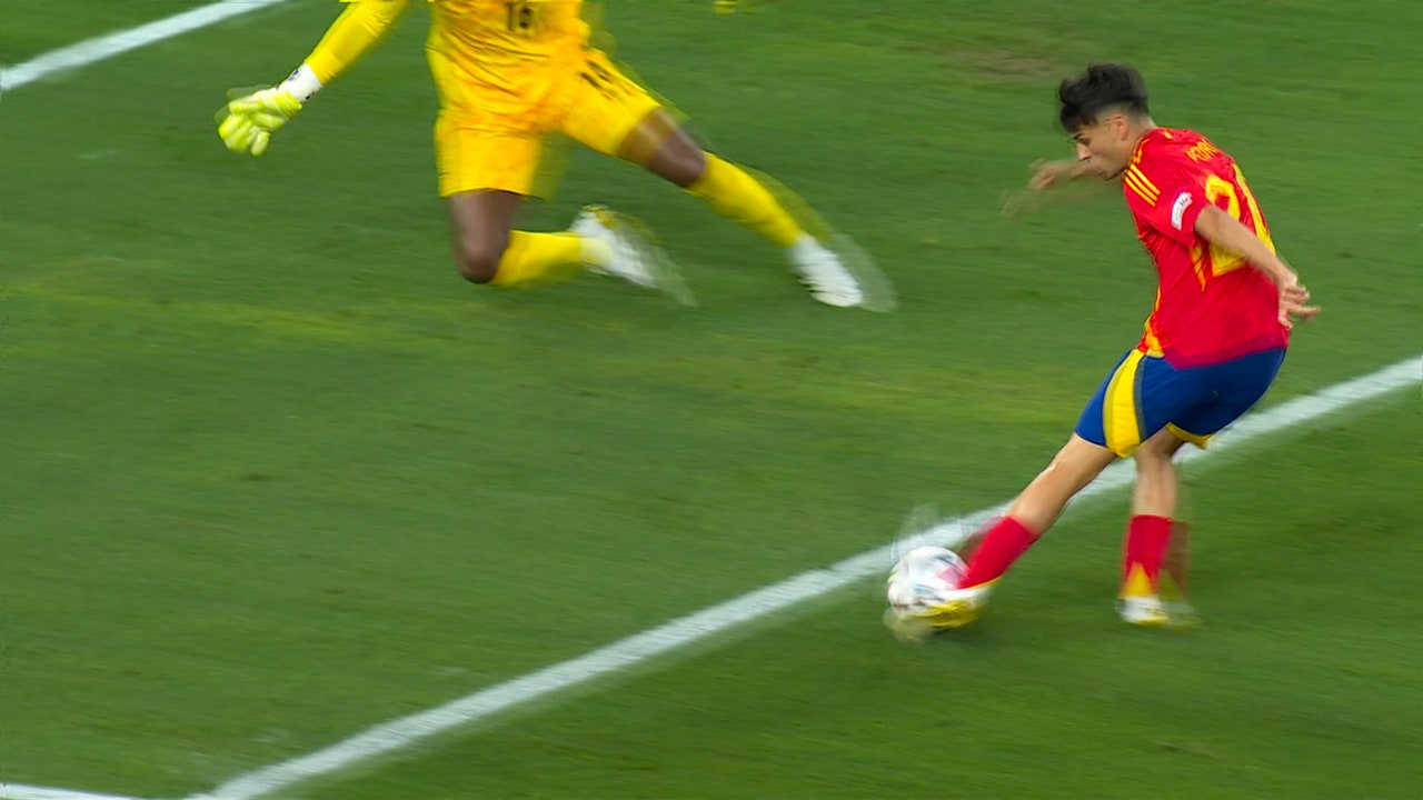 Pedri finishes inside the box, extending Spain's lead over France