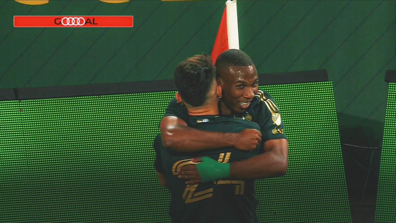 Juan Mosquera finds the back of the net to give Portland a 1-0 lead over San Jose