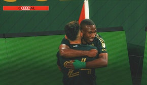 Juan Mosquera finds the back of the net to give Portland a 1-0 lead over San Jose