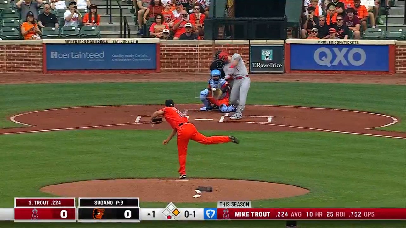 Mike Trout hammers a two-run home run to give Angels lead over Orioles