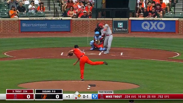 Mike Trout hammers a two-run home run to give Angels lead over Orioles