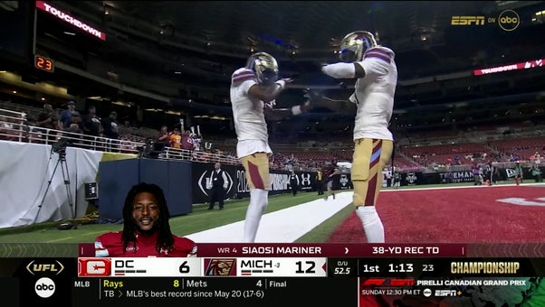 Panthers' Bryce Perkins links up with Siaosi Mariner on a 38-yard TD pass vs. Defenders