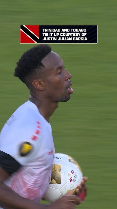 Trinidad and Tobago's Justin Julian García scores a header in the 68' to tie the game 