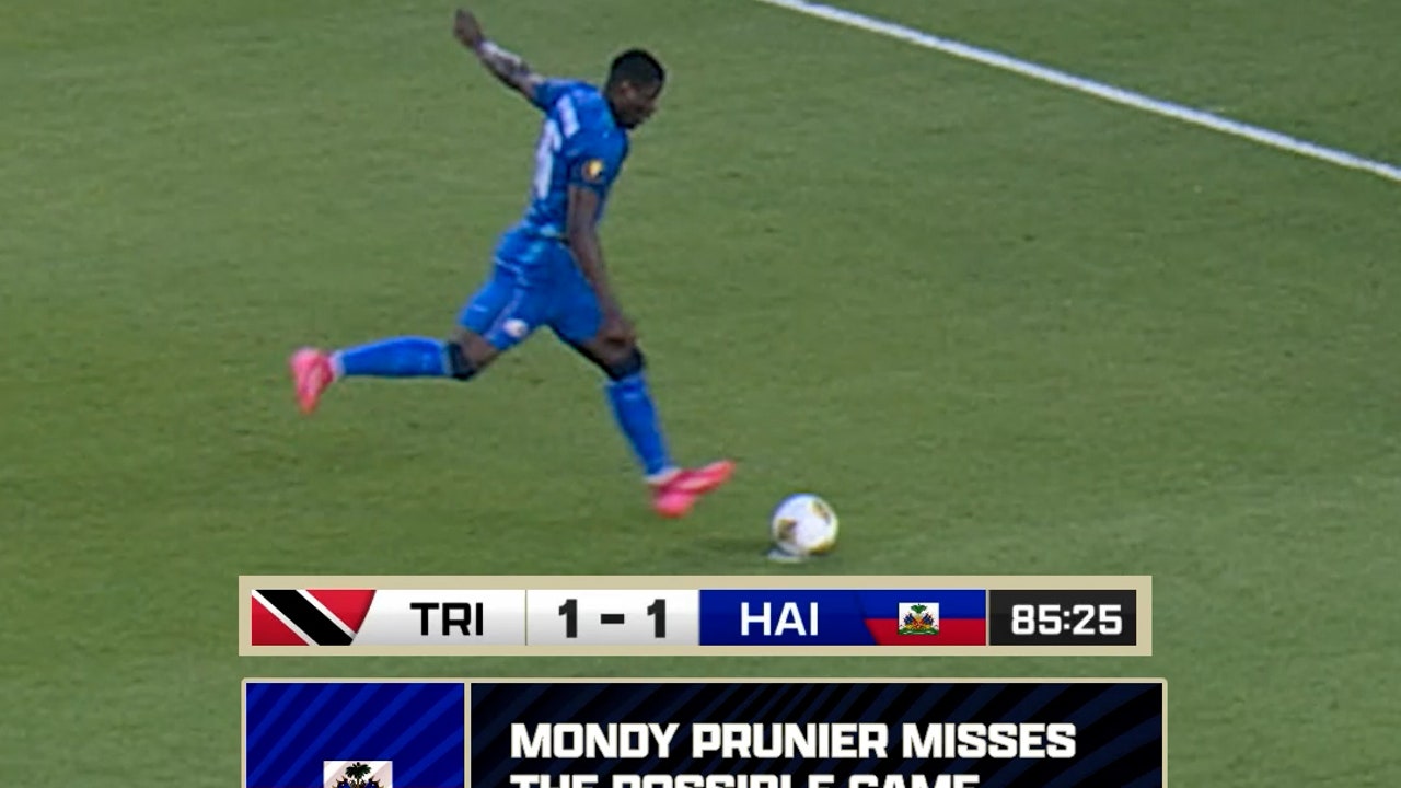 Haiti's Mondy Prunier send penalty kick over the post vs. Trinidad and Tobago