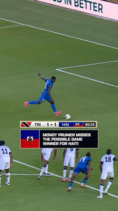 Haiti's Mondy Prunier send penalty kick over the post vs. Trinidad and Tobago