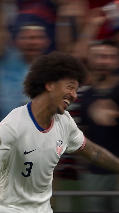 Chris Richards scores a goal off a set piece to give the United States a 1-0 lead over Saudi Arabia