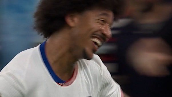 Chris Richards scores a goal off a set piece to give the United States a 1-0 lead over Saudi Arabia