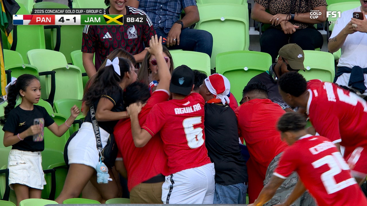 Panama's Tomas Rodriguez jumps in the stands after scoring vs. Jamaica | Concacaf Gold Cup