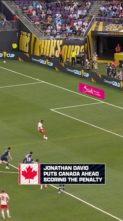 Jonathan David converts from the spot, giving Canada a 1-0 lead over Guatemala