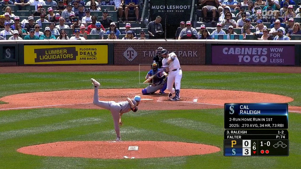 Mariners' Cal Raleigh hits MLB-leading 35th home run of the season vs. Pirates