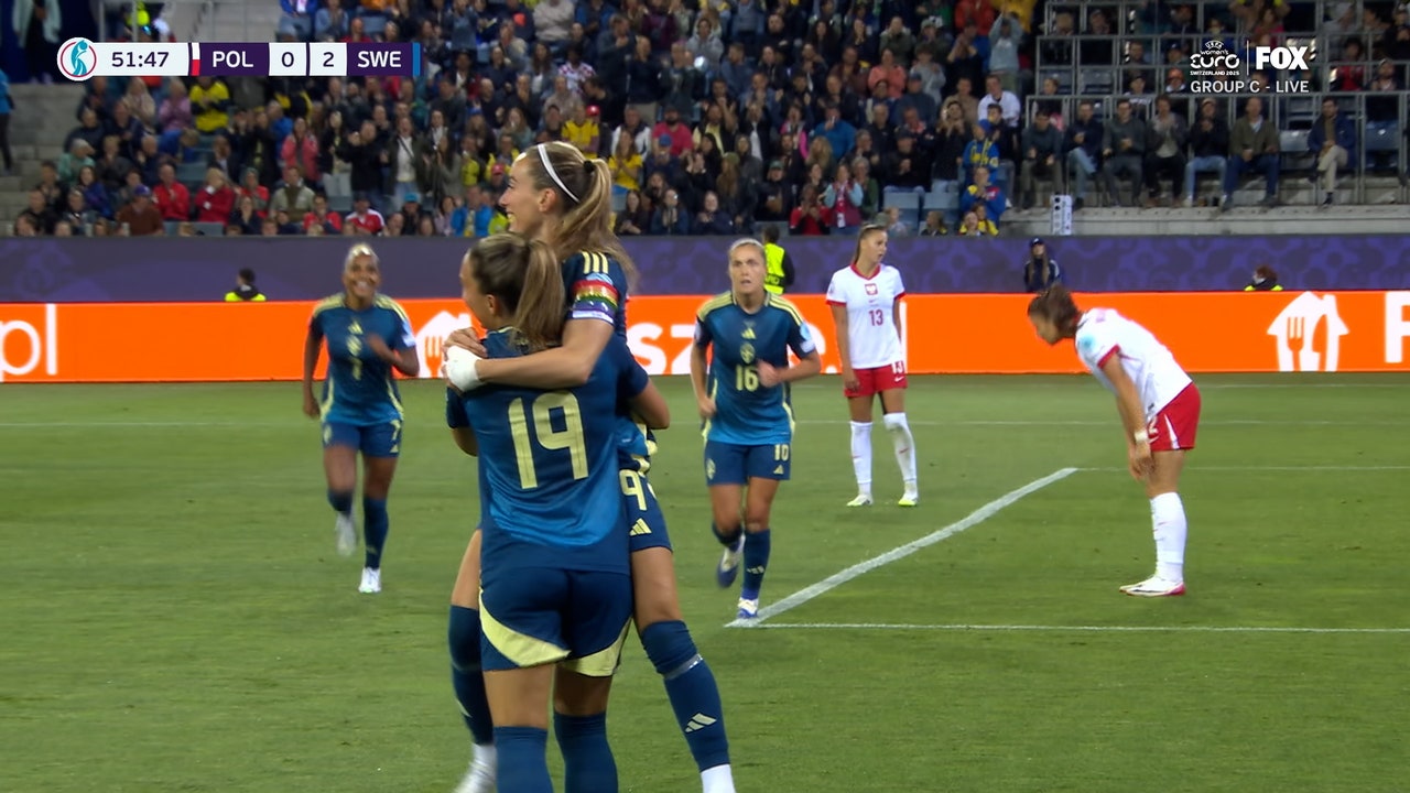 Kosovare Asllani scores, extending Sweden's second-half lead over Poland