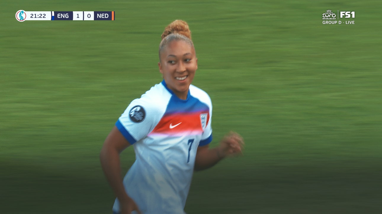  Lauren James scores to give England a 1-0 lead over Netherlands