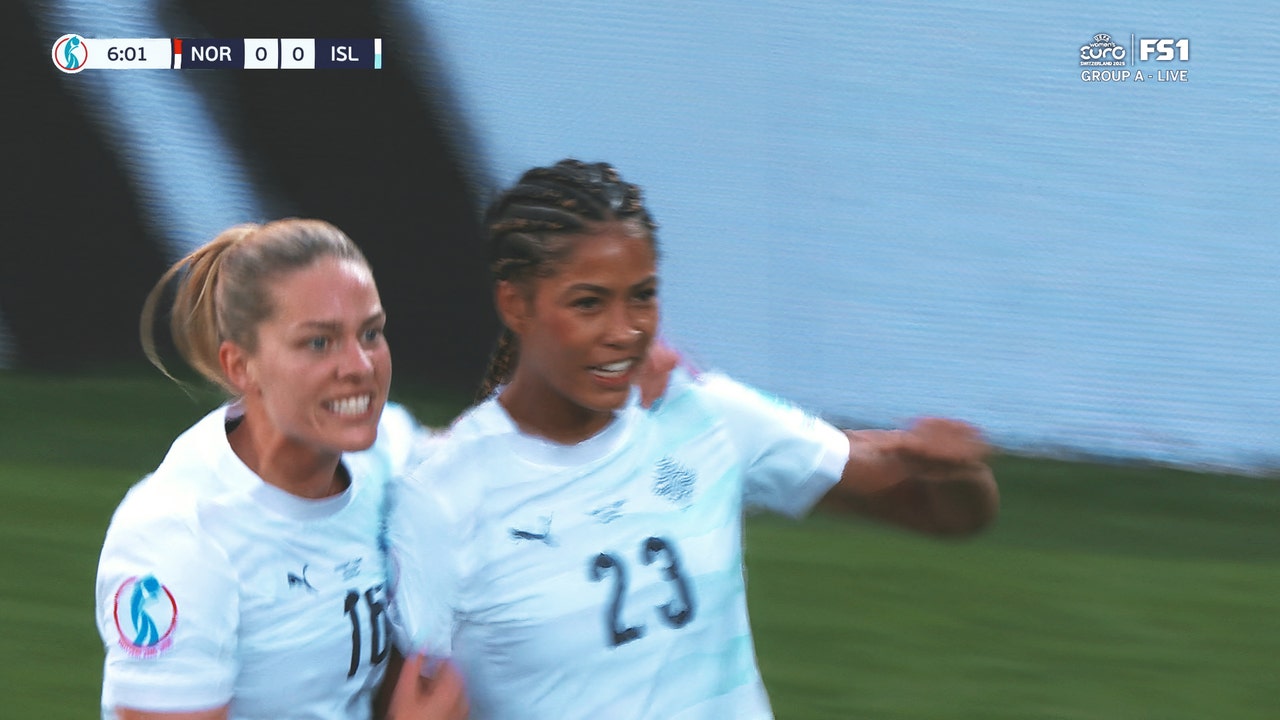 Sveindís Jane Jónsdóttir scores to give Iceland a 1-0 lead over Norway
