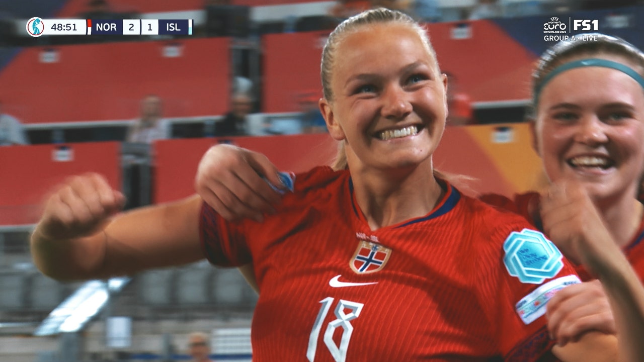 Frida Maanum finds the net, extending Norway's lead to 3-1 over Iceland