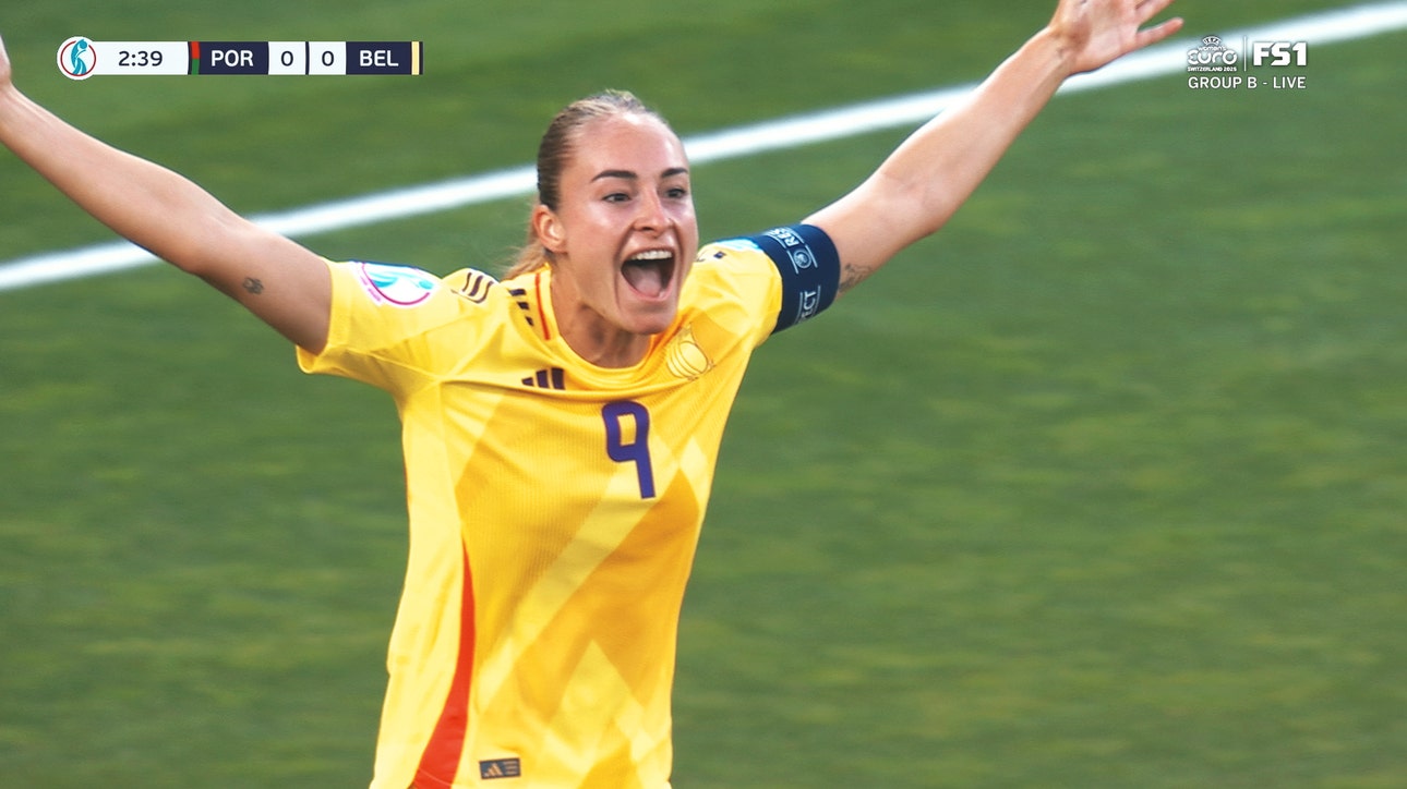 Tessa Wullaert scores to give Belgium a 1-0 lead over Portugal
