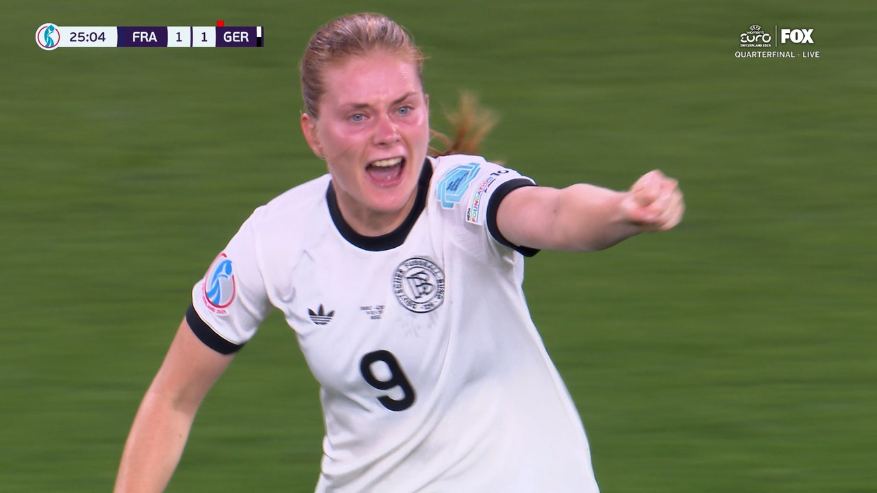 Germany's Sjoeke Nüsken levels game 1-1 with header vs. France