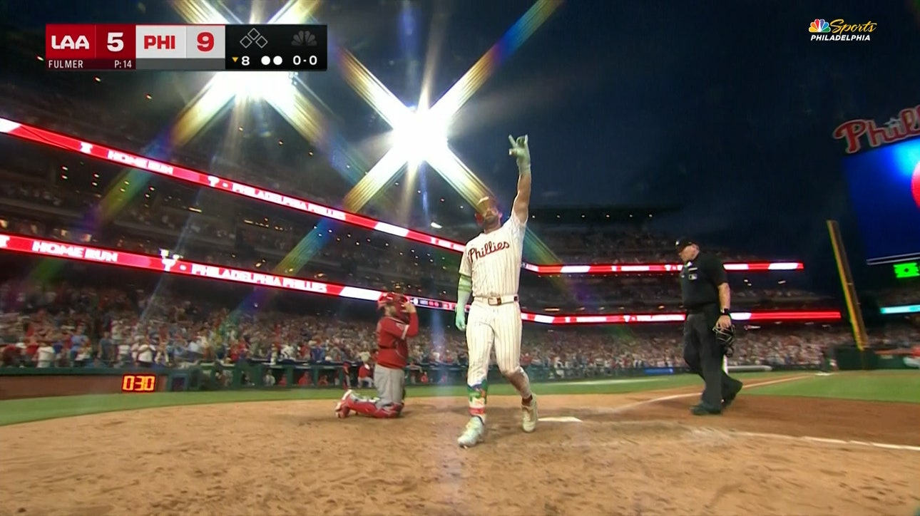Bryce Harper RIPS a two-run HR extending Phillies lead 9-5 over Angels 