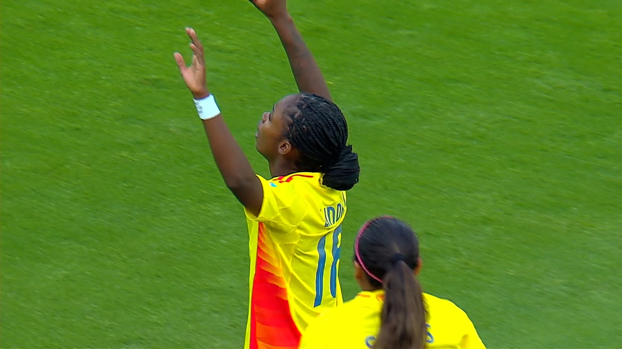 Linda Caicedo finishes inside the box to give Colombia a 1-0 lead over Brazil