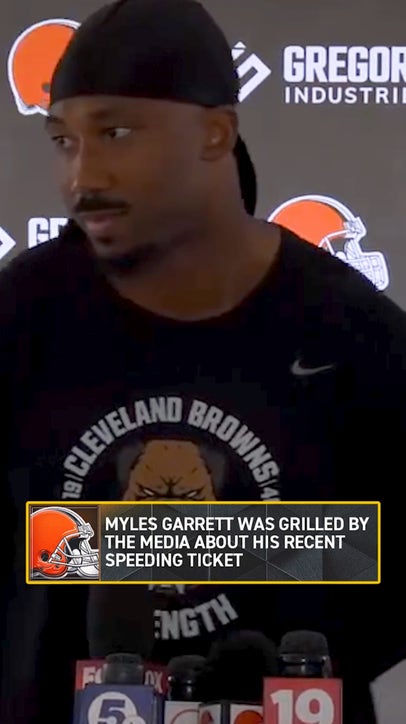 Browns' Myles Garrett responds to media asking about recent speeding ticket