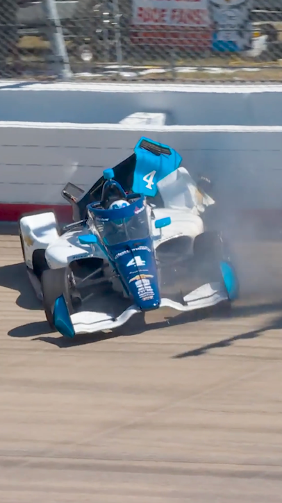 David Malukas crashes into the wall after contact from Louis Foster