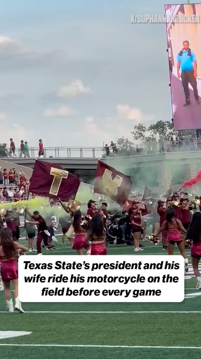 Texas State President & First Lady roll in on a motorcycle 🏍️🔥
