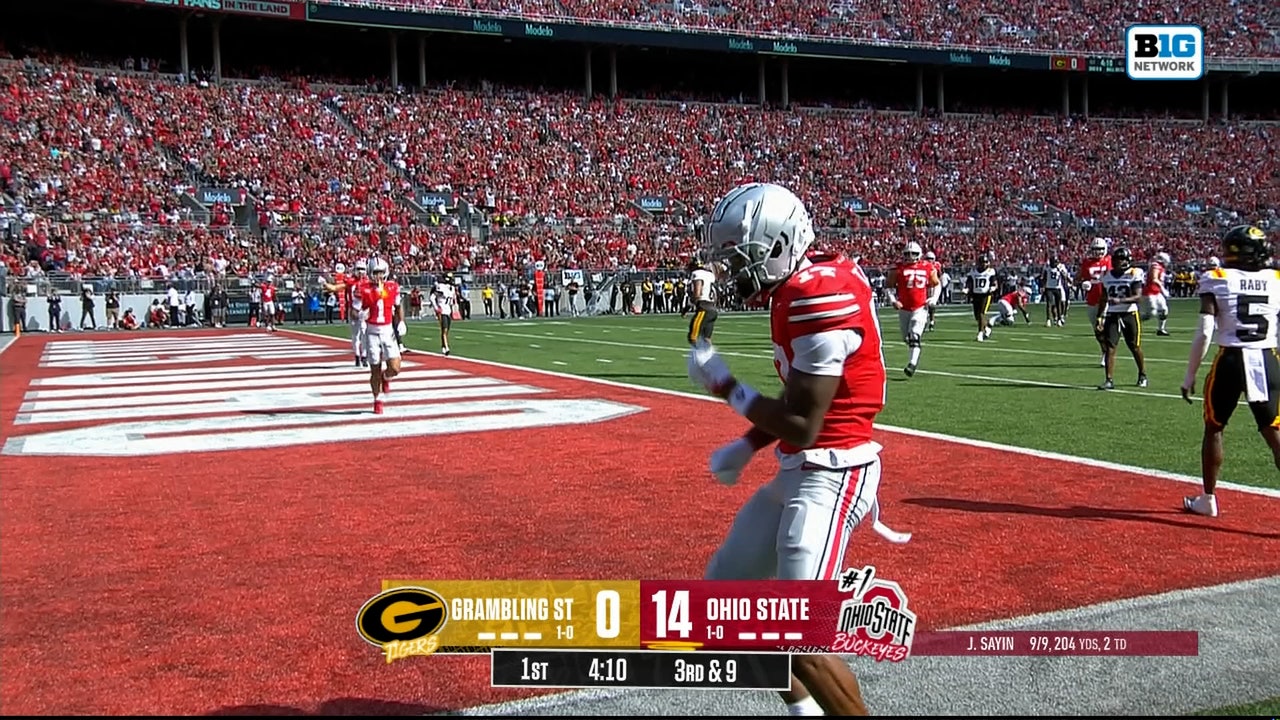  Carnell Tate catches 13-yd TD, extends Ohio State lead over Grambling State