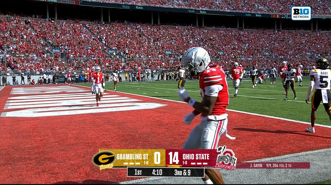  Carnell Tate catches 13-yd TD, extends Ohio State lead over Grambling State